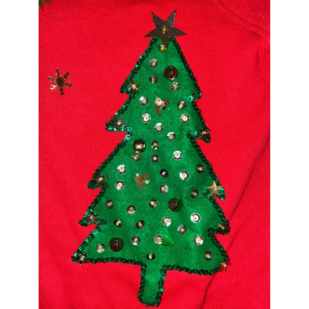 Vintage Hanes Christmas Tree Sweatshirt Red Ugly Holiday Pullover Medium USA - Picture 4 of 10